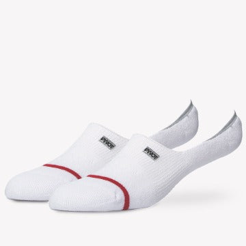White no show socks with non slip . Made with combed cotton, seamless toe, and air vents for extra breathability.