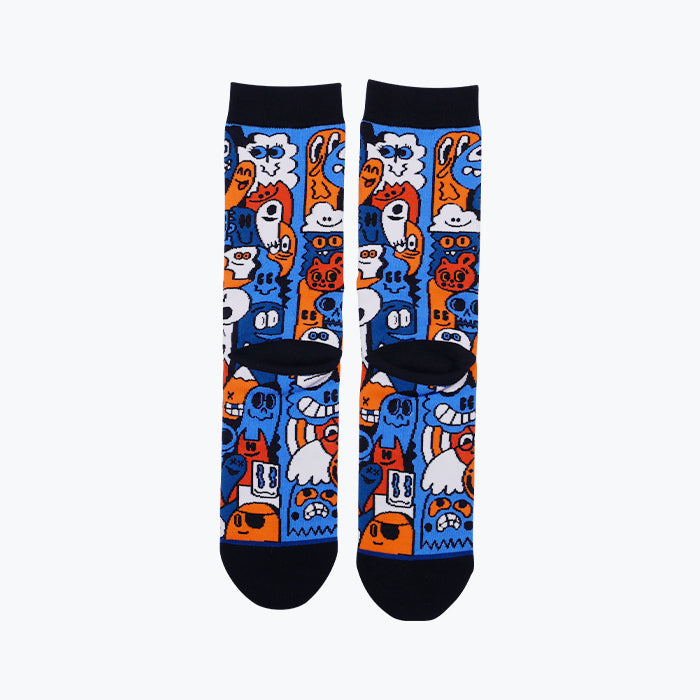 Back side PYVOT Socks Everyone Everywhere Always. All over combed cotton sock Designed by artist Wotto.