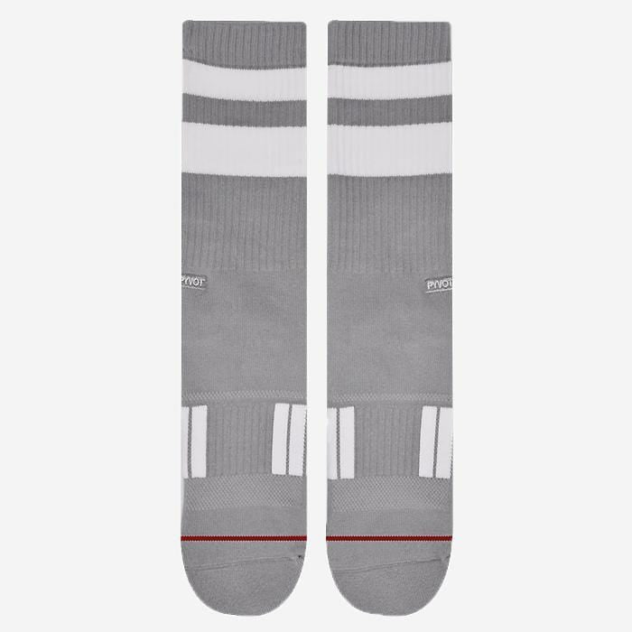 grey, cool and fun thick stripe crew sock with combed cotton, moisture wicking and arch support