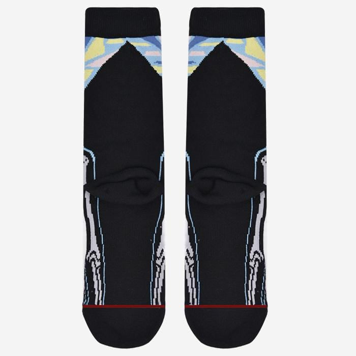 street art inspired cool and fun black skeleton crew sock with moisture wicking and arch support