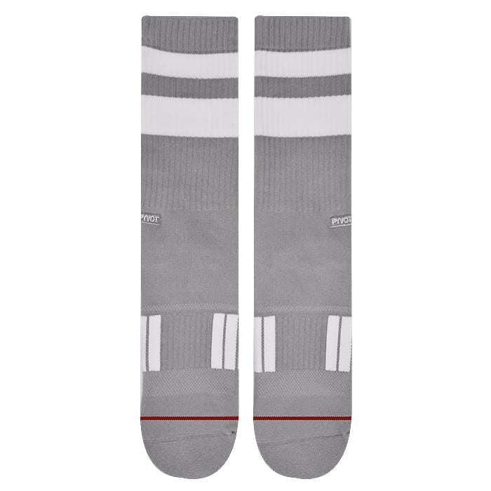 grey, cool and fun thick stripe crew sock with combed cotton, moisture wicking and arch support