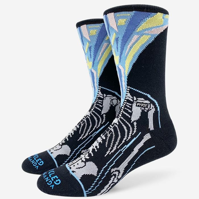 street art inspired cool and fun black skeleton crew sock with moisture wicking and arch support