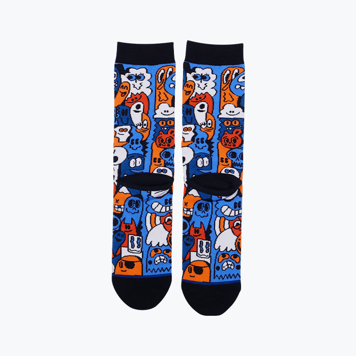 Back side PYVOT Socks Everyone Everywhere Always. All over combed cotton sock Designed by artist Wotto. 