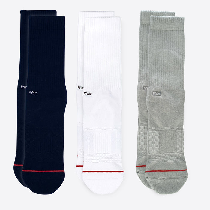 Mixed color Premium cotton crew socks. With arch support and  silver ion anti-microbial yarns. 