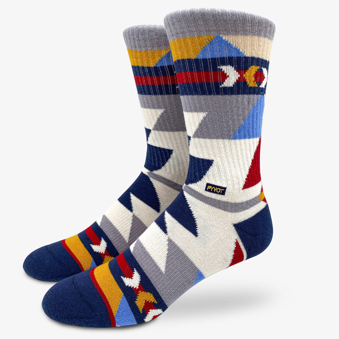 Tribal style sock with soft combed cotton and compression. Perfect multicolor tribal socks for every occasion.