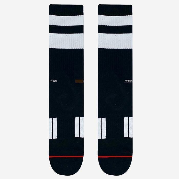 black, cool and fun thick stripe crew sock with combed cotton, moisture wicking and arch support