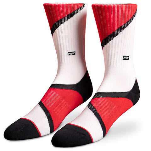 Red geometric sock . Made with combed cotton, arch support, and anti microbial yarns for the perfect fit. Matches perfect with any red nike or Jordan shoes. 