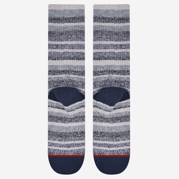 Cool and fun crew socks with blue stripes pattern made with combed cotton , moisture wicking and arch support