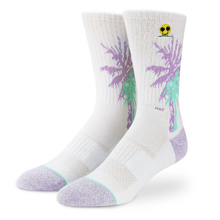 Palm tree socks. Cool fun beach vibe with smiley face socks.  Soft combed cotton, arch support, and silver ion yarns