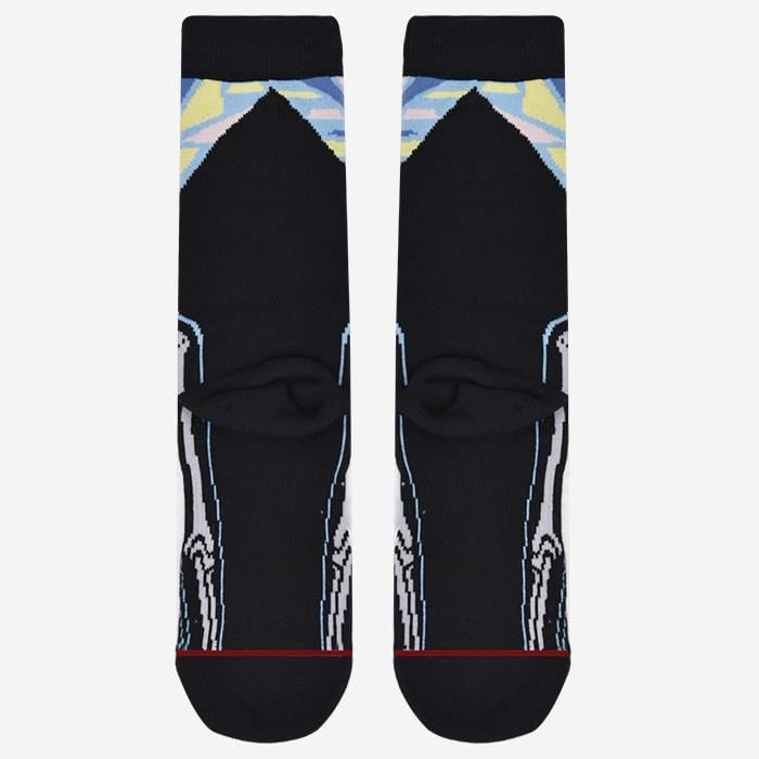 street art inspired cool and fun black skeleton crew sock with moisture wicking and arch support 