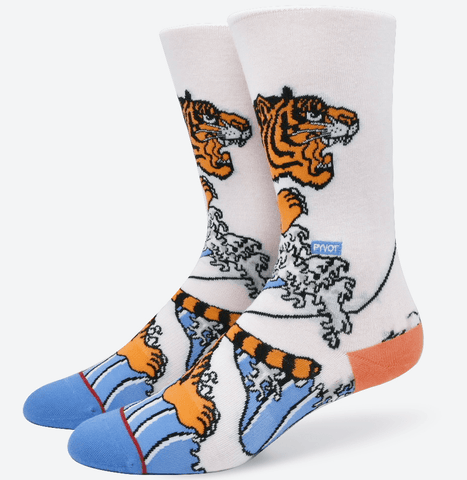 PYVOT Cool Tiger pattern knitted sock. Made with the highest quality combed cotton. Moisture Wicking and Anti-Microbial.