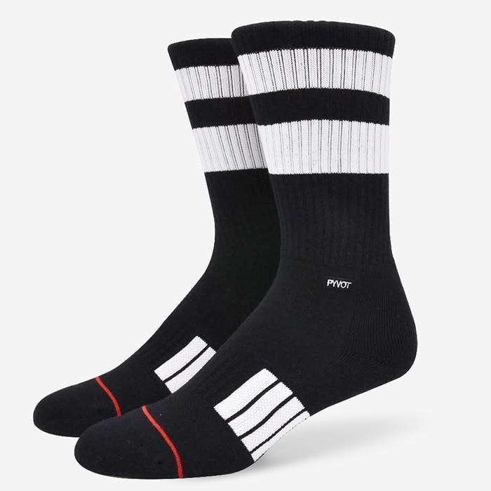 black , 3 pack cool thick stripe crew sock with combed cotton, moisture wicking and arch support