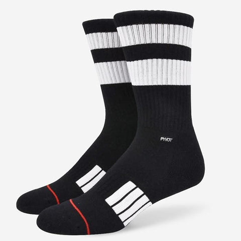 black , cool and fun thick stripe crew sock with combed cotton, moisture wicking and arch support