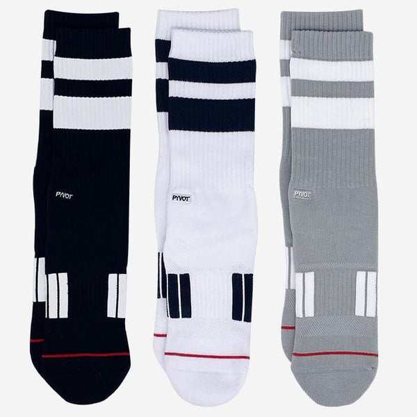 mix 3 pack cool thick stripe crew sock with combed cotton, moisture wicking and arch support