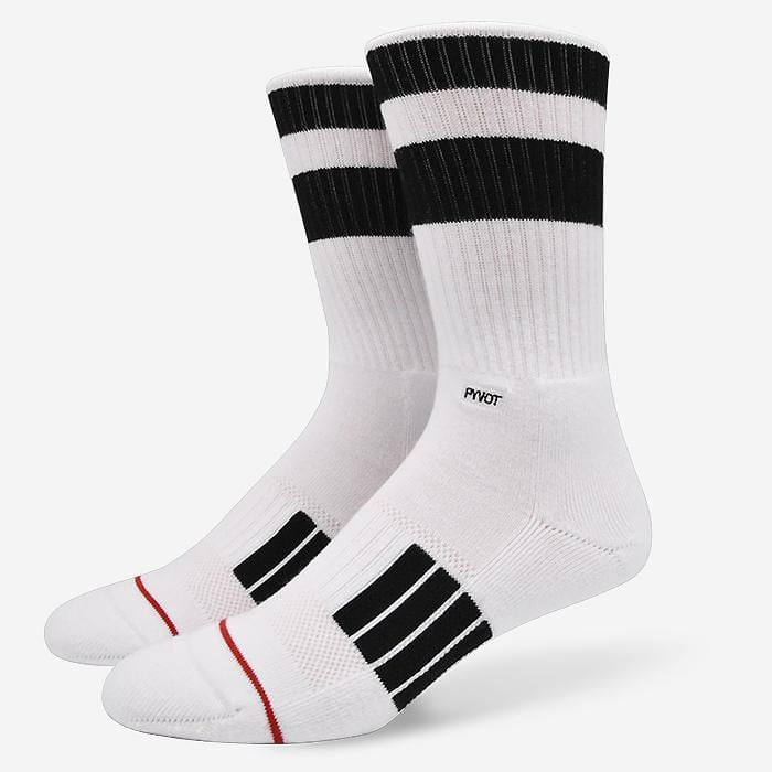white , cool and fun thick stripe crew sock with combed cotton, moisture wicking and arch support
