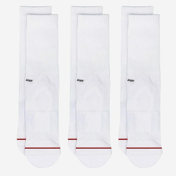 White 3 pack combed cotton socks with extra arch support, compression, and anti microbial yarns.