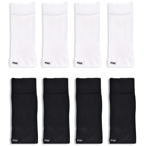 8 pairs mixed back of black and white premium combed cotton socks with extra arch support, anti microbial yarns and compression.