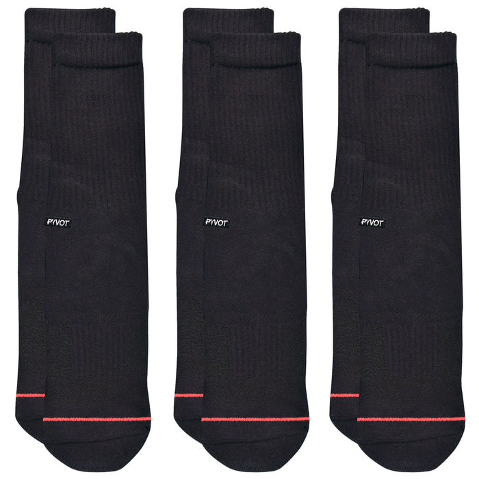 black, 3 pack cool thick crew sock with combed cotton, moisture wicking and arch support
