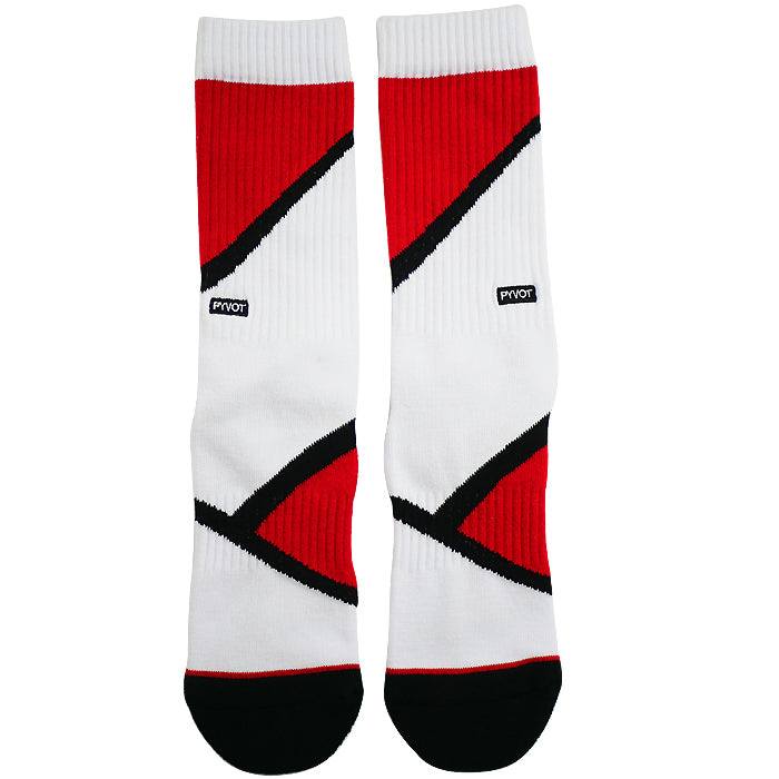 lay flat red geometric streetwear socks. Made to match for Nike, Jordan, Adidas, and any streetwear shoes.