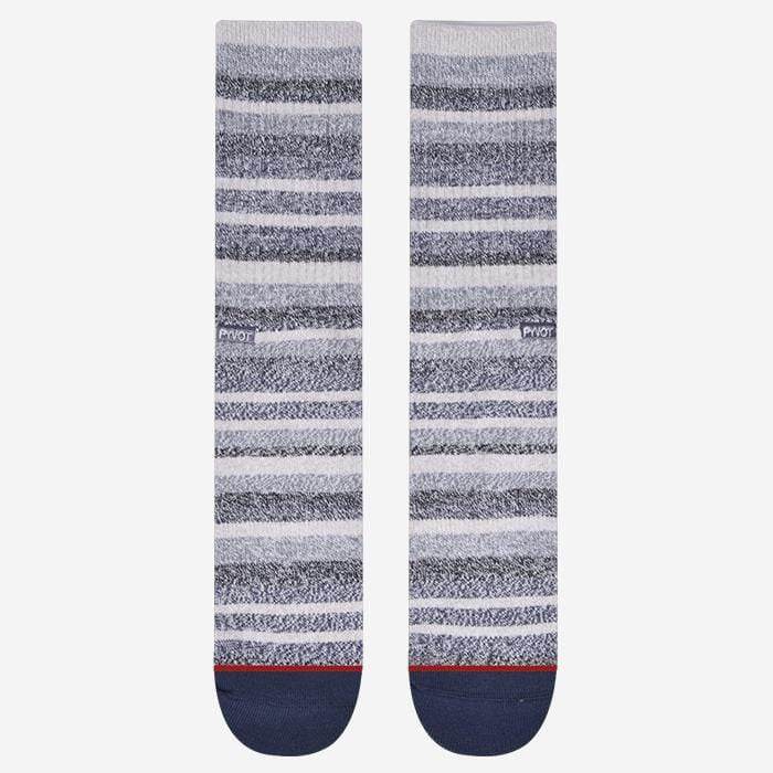 Cool and fun crew socks with blue stripes pattern made with combed cotton , moisture wicking and arch support